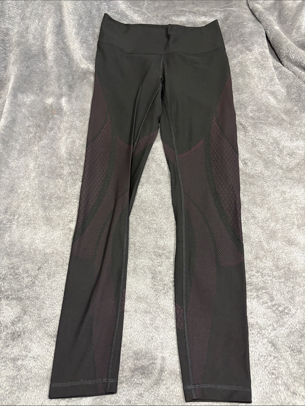 lululemon athletica Black Leggings with Burgundy Mesh Panels